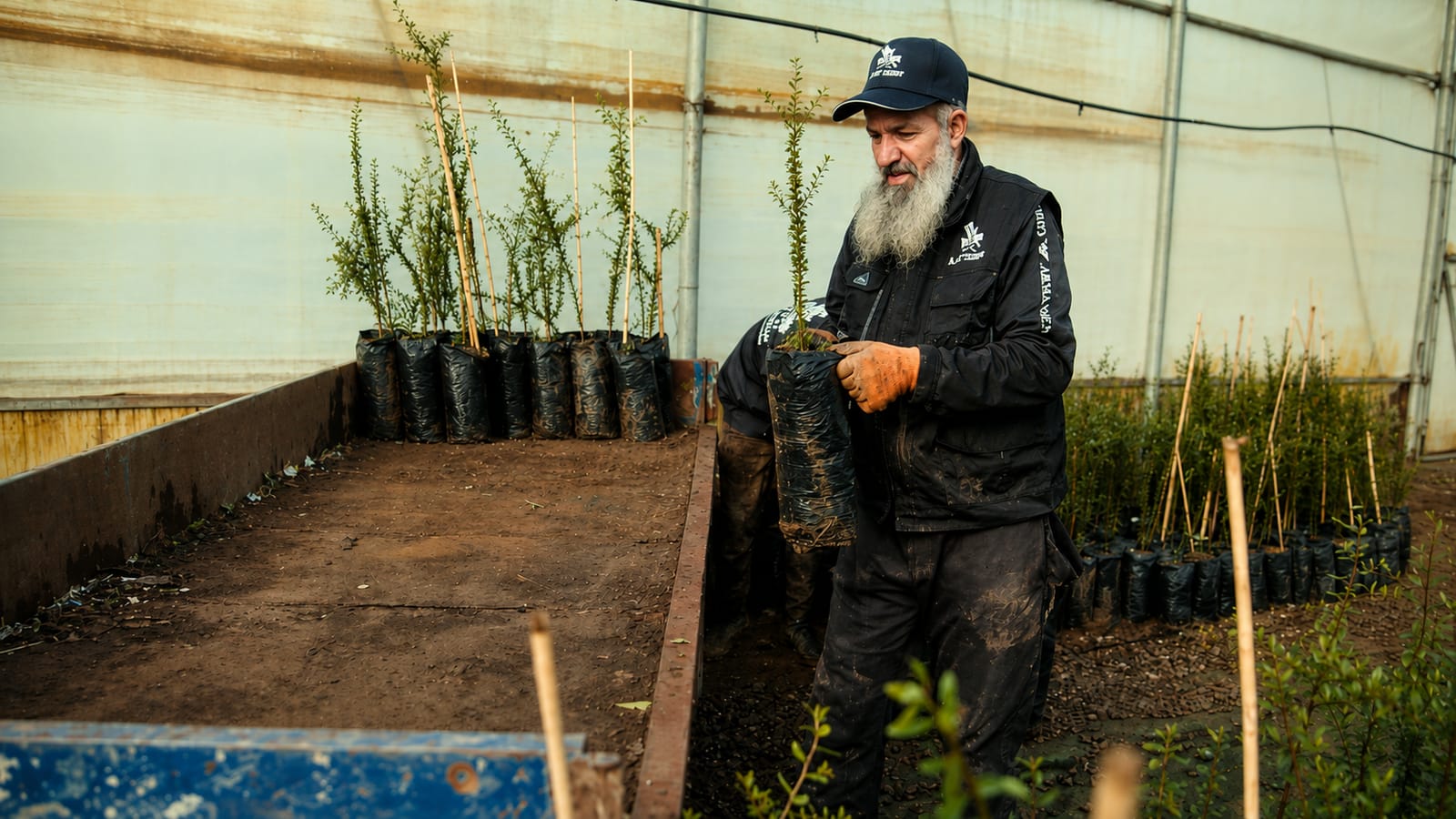 an old man holding a plant